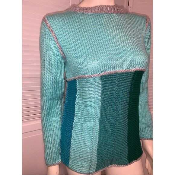 Vintage Sweaters - Vintage Colorful Hand Knit Sweater Size Medium